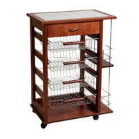 CARRELLO LEGNO C/CASSETTO PORTAPANE+BOTTIGLIE NOCE 